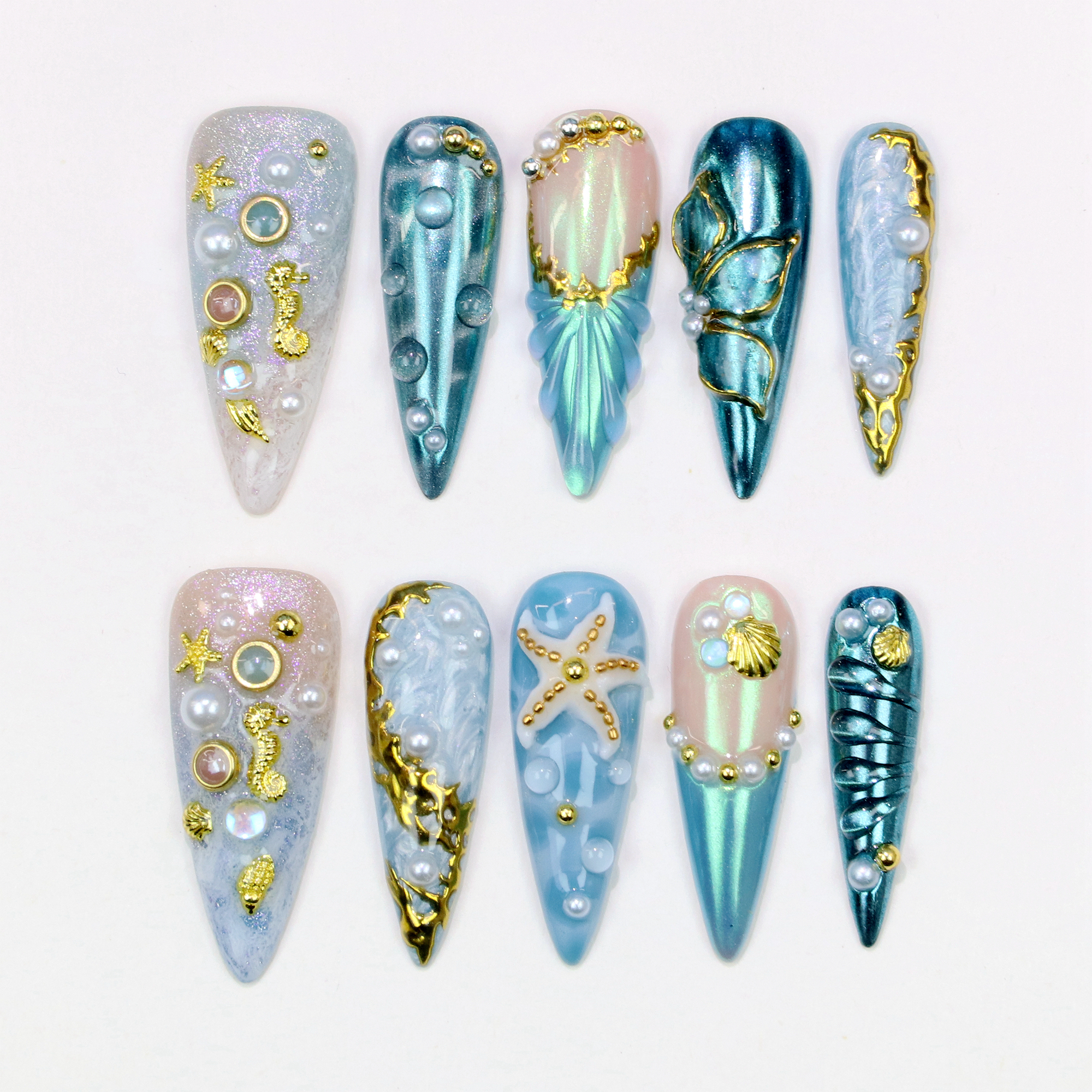 Resin Art Flower - 10Pcs 3D Nature Ocean theme Long