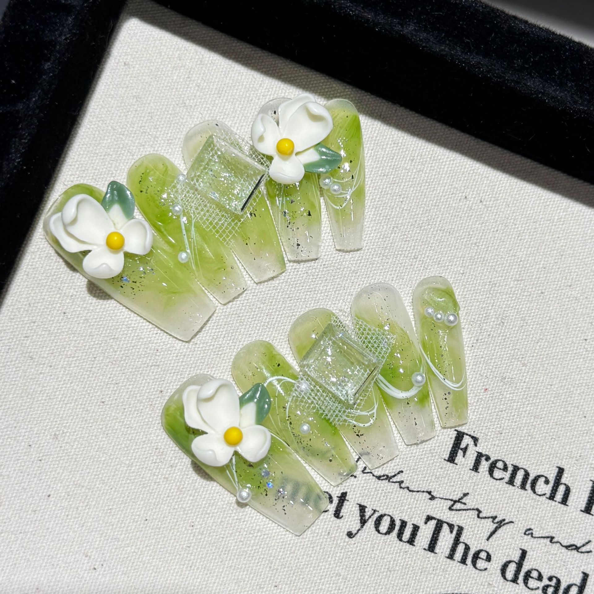 Resin Art Flower - 10pcs Pure Hand-Pressed Ultra-Long Coffin Nail
