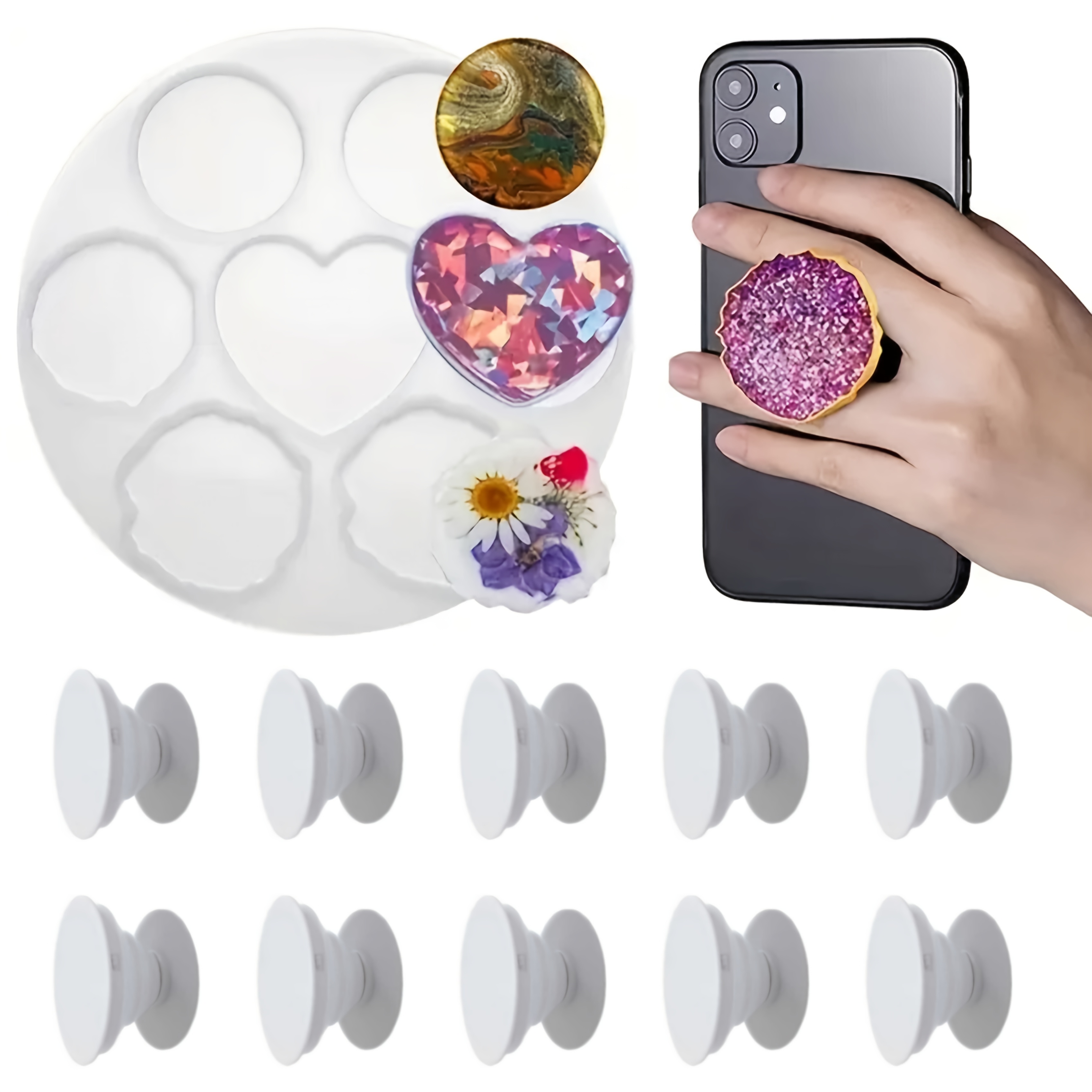 Resin Art Heart - 11Pcs, Irregular Phone Holder Molds DIY