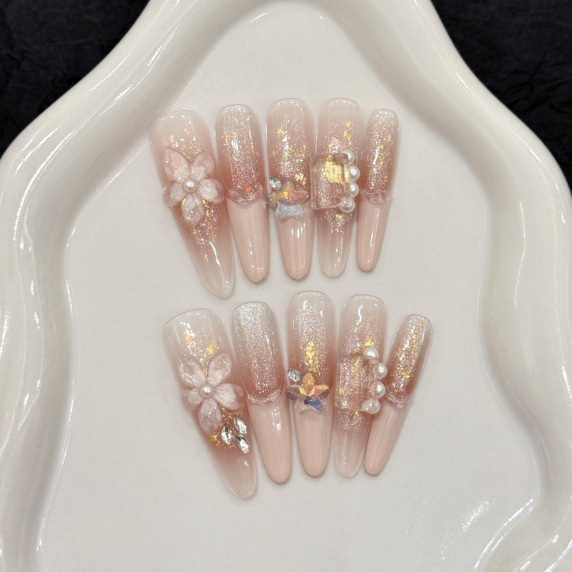 Resin Art Flower - 10pcs Pure Hand Pressed Stiletto Nail