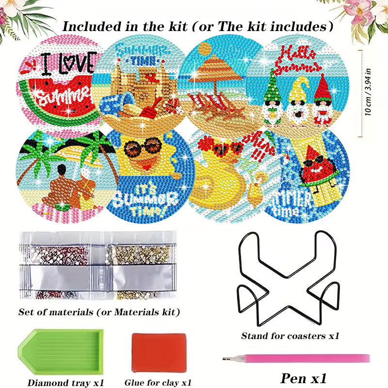 Resin Art For Beginner - 8PCS Summer Beach Diamond Painting Coasters
