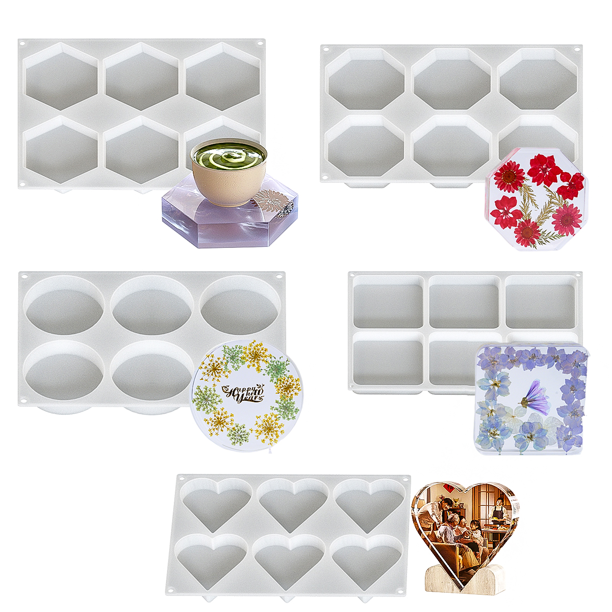 6 Holes Coaster Silicone Mold  - Resin Art Heart recension och pris