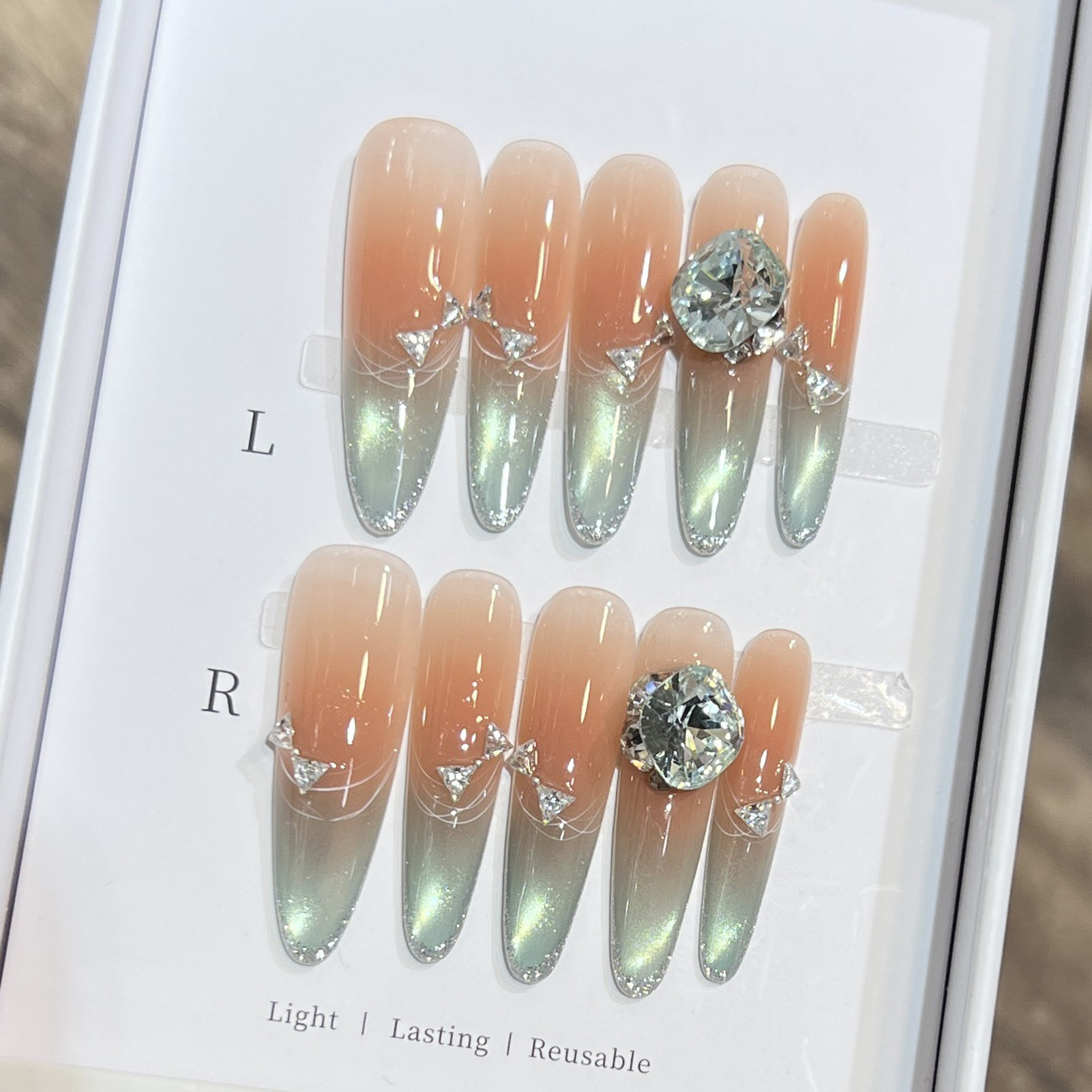 10pcs Long Almond Fake Nails T - Resin Art Flower recension och pris