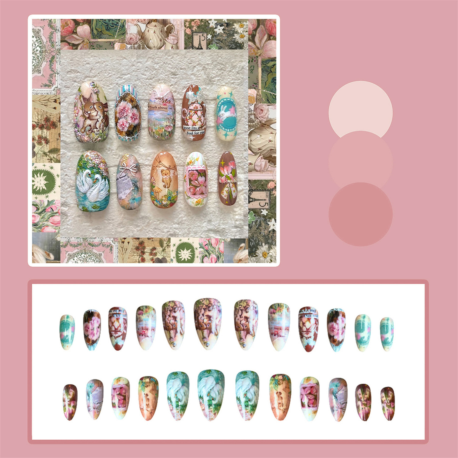 24pcs Vintage Garden Fake Nail - Resin Art Flower recension och pris