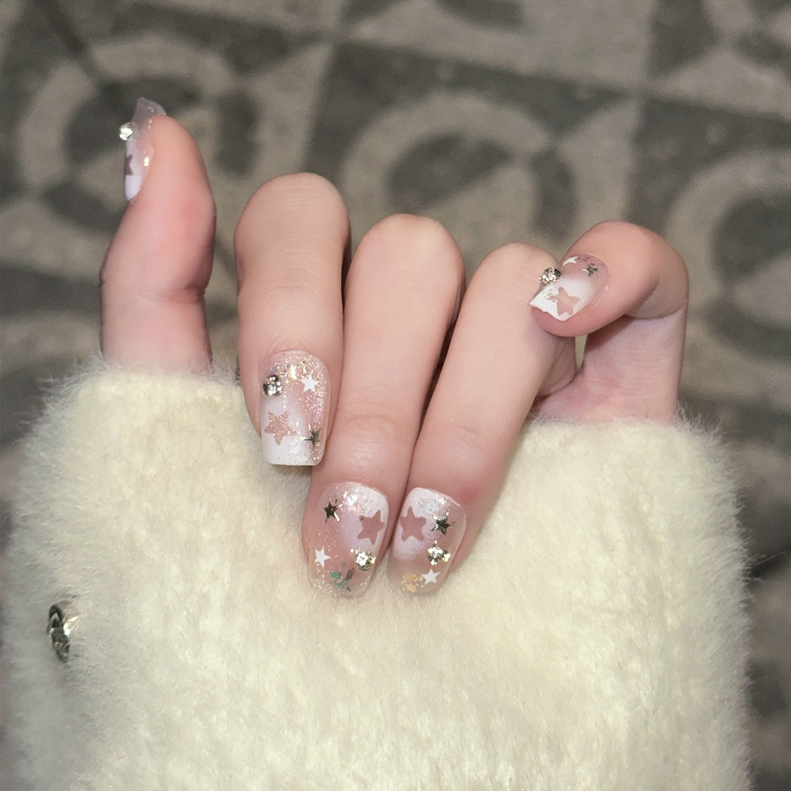 10PCS Short Square Fake Nails  - Resin Art Flower recension och pris