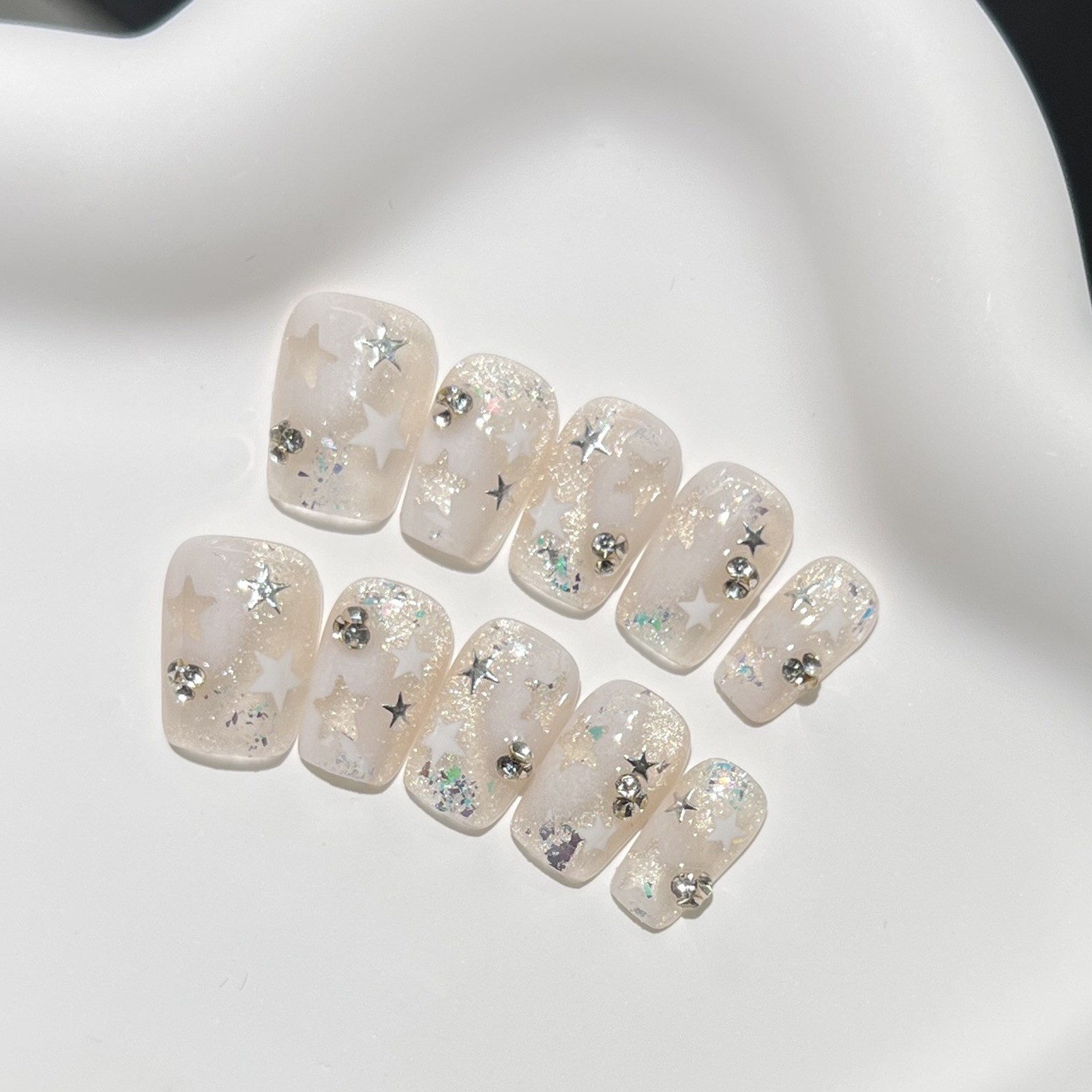 10PCS Short Square Fake Nails  - Resin Art Flower recension och pris