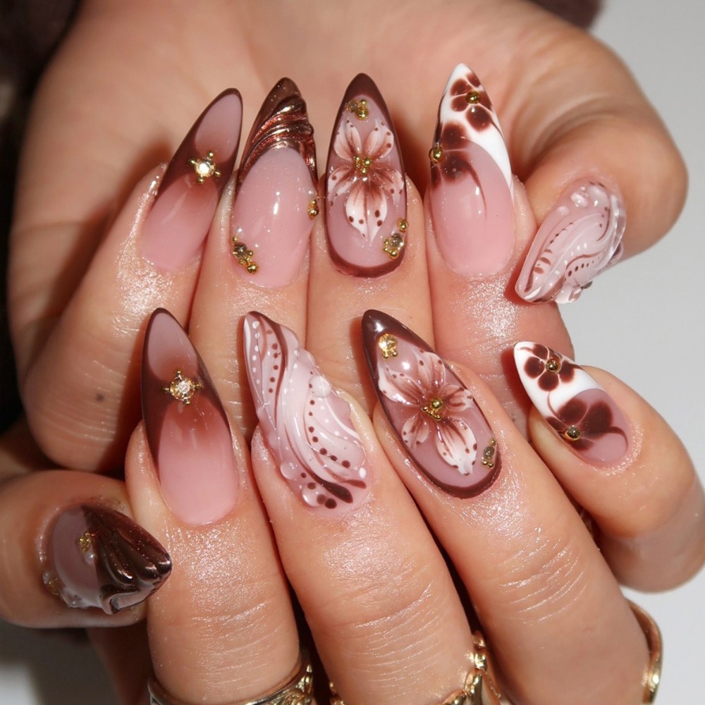 24Pcs 3D French Press On Nails - Resin Art Flower recension och pris