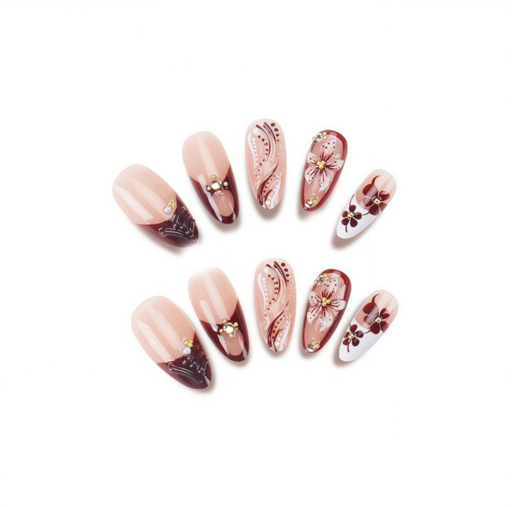 24Pcs 3D French Press On Nails - Resin Art Flower recension och pris