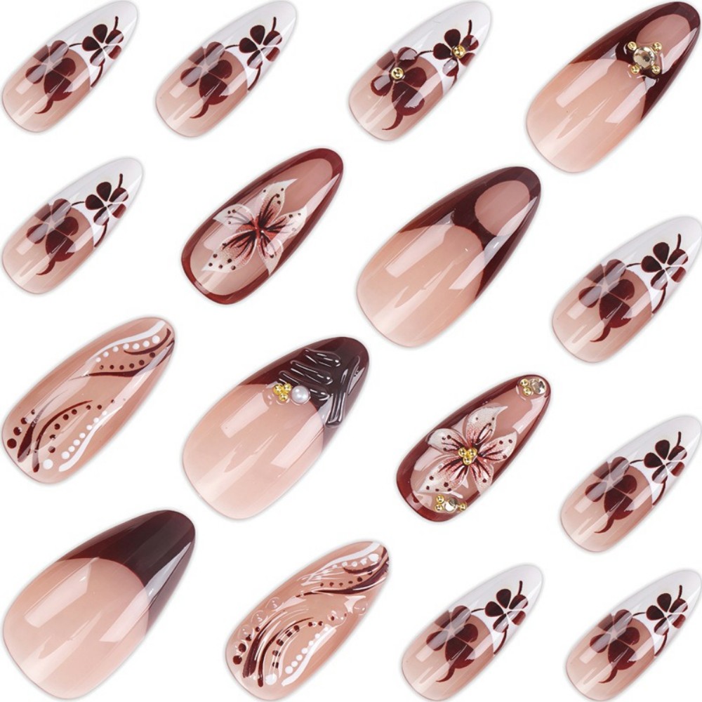24Pcs 3D French Press On Nails - Resin Art Flower recension och pris