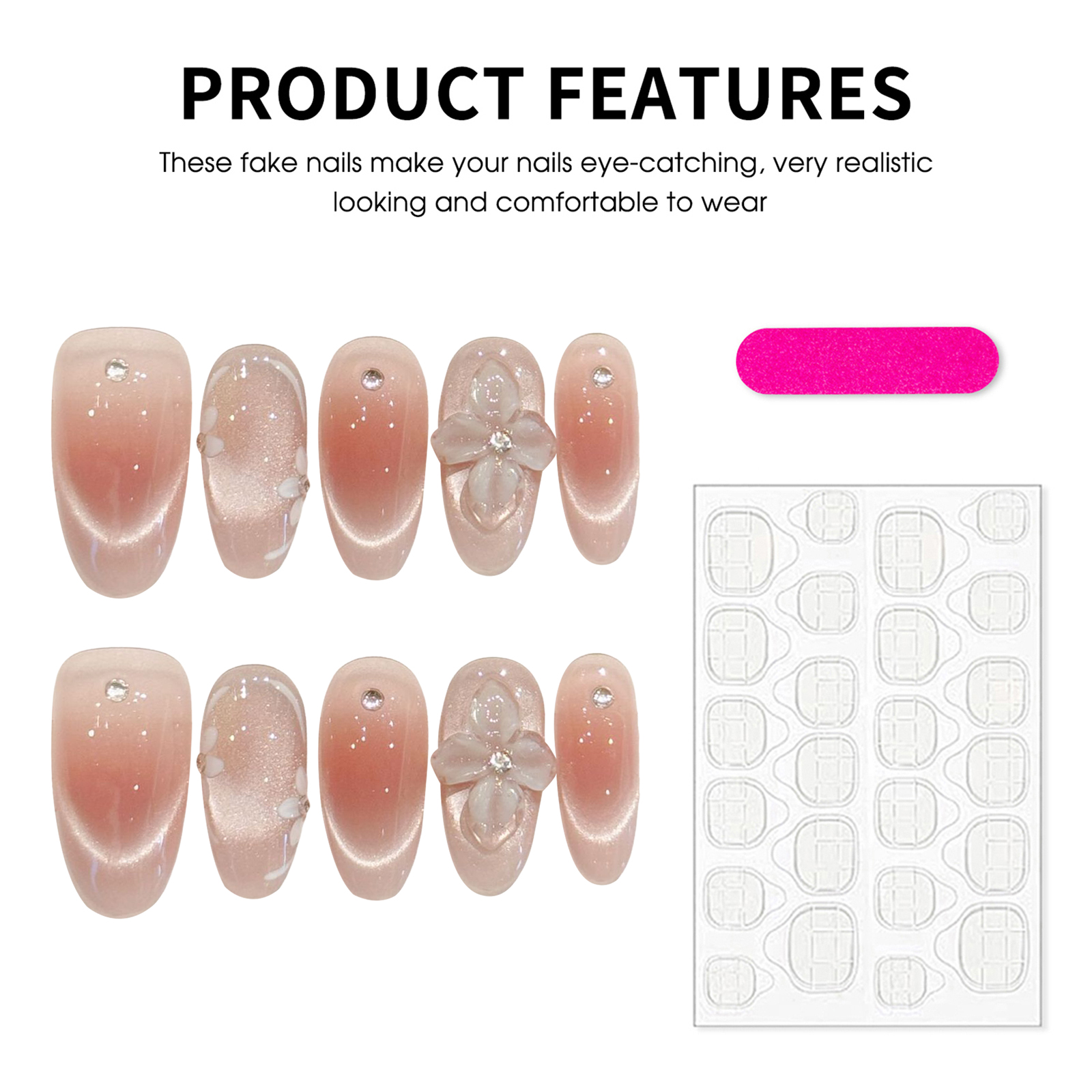 10pcs Handmade Press On Nails  - Resin Art Flower recension och pris